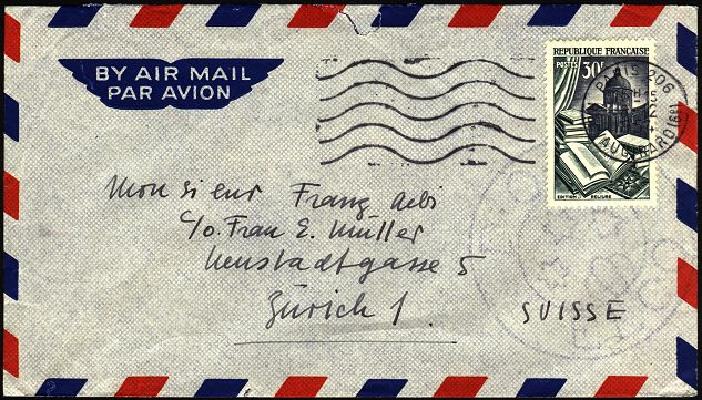 Oblitération mécanique de Parias 5 lignes ondulées avec timbre à date à  gauche