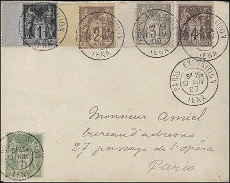 Timbre à date de l'exposition Universelle de 1900 avec mention : PARIS EXPOSITION IENA