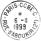 Timbre à date avec mention : PARIS - CCBE - C / - RUE D'ABOUKIR (2E) -