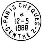 Timbre à date avec mention : PARIS CHEQUES / - CENTRE 2 -