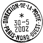 Timbre  date avec mention : DIRECTION-DE-LA-POSTE / - PARIS-NORD-OUEST - / 
