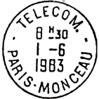 Timbre  date avec mention : TELECOM. / - PARIS-MONCEAU - / 