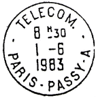 Timbre à date avec mention : TELECOM. / - PARIS-PASSY-A -