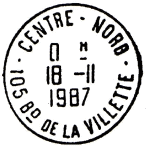 Timbre  date avec mention : CENTRE-NORD / 105 BD DE LA VILETTE - / 