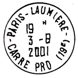 Timbre  date avec mention : PARIS-LAUMIERE / - CARRE PRO (19E) - / 