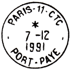 Timbre à date avec mention : PARIS-11-CTC / - PORT-PAYE -