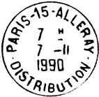 Timbre à date avec mention : PARIS-15-ALLERAY / - DISTRIBUTION -