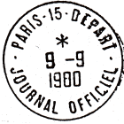 Timbre à date avec mention : PARIS-15-DEPART / - JOURNAL OFFICIEL -