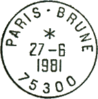 Timbre  date au type A9 avec mention : PARIS - BRUNE 75300 / 