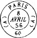 Timbres à date des bureaux de quartier avec mention PARIS, sur les cotés lettre du bureau entouré de parenthèses et 60