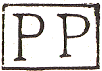 Lettres PP sans points de sparation dans un rectangle