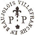Marque de port pay de Villefranche en Beaujolais avec mention VILLEFRANCHE EN BEAUJOLOIS P.P et fleur de Lys / 