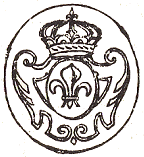 Marque de port payé circulaire avec dessin surmonté d'une couronne