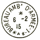 Timbre  date au type 04 avec mention BUREAU AMB D ARMEE, chiffre et toiles / 