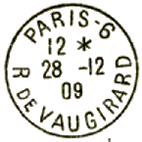 Timbre  date au type 04, annes sur 2 chiffres, avec mention : PARIS + numro du bureau / Nom de rue / 