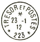 Timbre à date au type 04 avec mention TRESOR ET POSTES chiffre et étoiles
