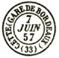 Timbre  date au type 15 avec mention : CETTE (GARE DE BORDEAUX) / 