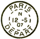 Timbre  date au type 84 avec mention : PARIS DEPART leve de nuit / 