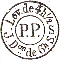 Timbre circulaire mention LEVEE DE, heure,  lettre et lettres PP au centre / 