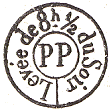 Timbre circulaire mention LEVEE DE _ DU SOIR et lettres PP au centre