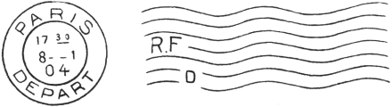 Oblitration mcanique lignes ondules avec timbre  date  gauche et lettres RF entre les lignes / 