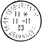 Timbre à date au type 04 avec mention : 11.11.1919 VRIGNE ARDENNES