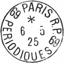 Timbre  date au type 04 avec mention PARIS entours de numros et mention PERIODIQUES / 