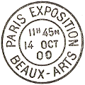 Timbre  date de l'exposition Universelle de 1900 avec mention : PARIS EXPOSITION BEAUX-ARTS