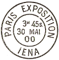 Timbre  date de l'exposition Universelle de 1900 avec mention : PARIS EXPOSITION IENA
