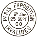Timbre  date de l'exposition Universelle de 1900 avec mention : PARIS EXPOSITION INVALIDES / 