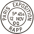 Timbre à date de l'exposition Universelle de 1900 avec mention : PARIS EXPOSITION RAPP