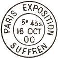 Timbre  date de l'exposition Universelle de 1900 avec mention : PARIS EXPOSITION SUFFREN / 