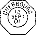 Timbre  date au type 84M-OCT utilis comme marque d'entre avec mention : CHERBOURG