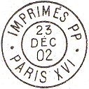Timbre  date circulaire avec mention IMPRIMES PP PARIS et numro de bureau / 