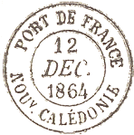 Timbre  date circulaire avec nom de ville et : PORT DE FRANCE NOUv CALEDONIE