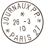 Timbre  date au type 04 avec mention JOURNAUX PP PARIS et numro de bureau / 