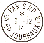 Timbre  date au type 04 avec mention PARIS RP PP JOURNAUX avec numros ordre sur les cots / 
