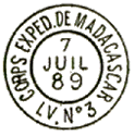Timbre  date avec mention CORPS EXPED DE MADACASCAR LV N et numro / 