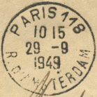 Timbre  date au type A6, anne sur quatre chiffres, avec mention : PARIS + numro du bureau / Nom de rue / 