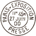 Timbre à date de l'exposition Universelle de 1900 avec mention : PARIS-EXPOSITION PRESSE