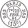 Timbre  date avec identification du bureau de quartier pour les lettres en port du de Paris  Paris / 